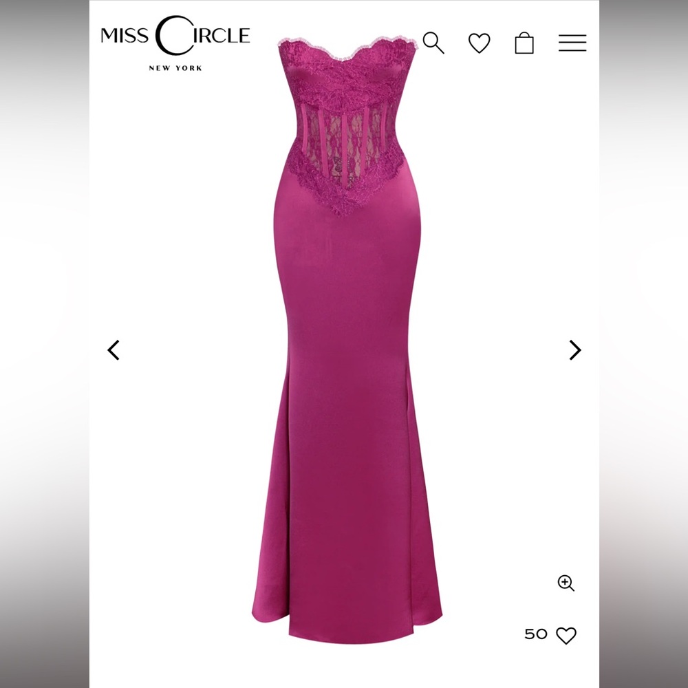Fuchsia pink corset silk lace gown